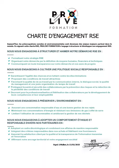 ProLive Formation s'engage dans une démarche RSE
